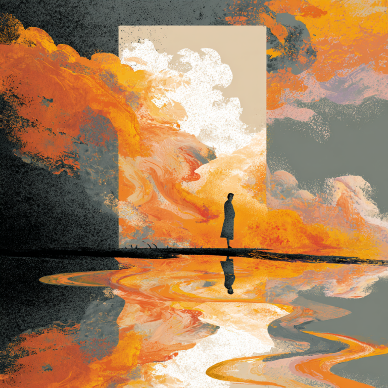 person reflecting amidst clouds